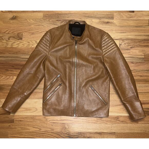Cadogan Jaxon Men's Leather Biker Jacket In Sienna Brown Size Large - Picture 1 of 16